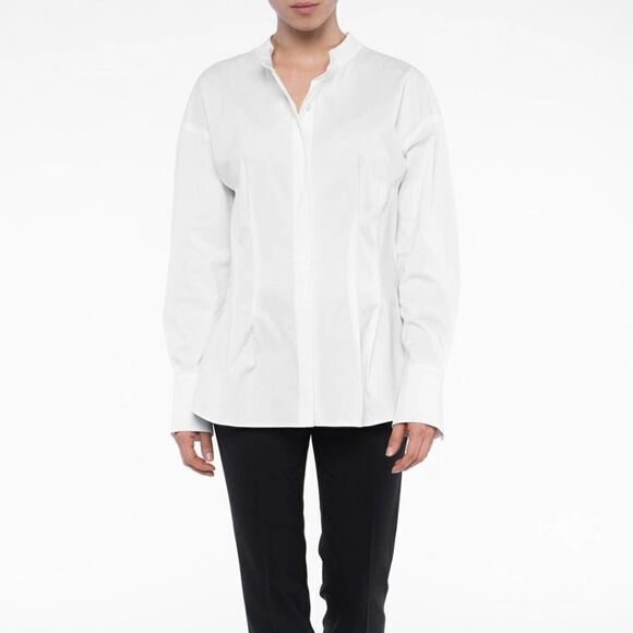 Theory BAND COLLAR PLEATED SHIRT White - Picture 1 of 6